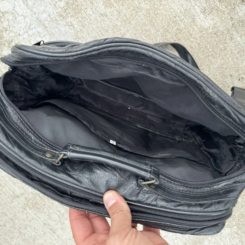 Vintage Mardi Gras Casino Stitched Black Briefcase Business Case Portfolio Bag
